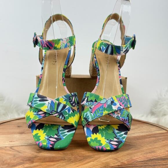 Talbots Floral Tropical Print Block Heel Sz 7.5M Ankle Strap‎ Sandals Colorful - Picture 6 of 15